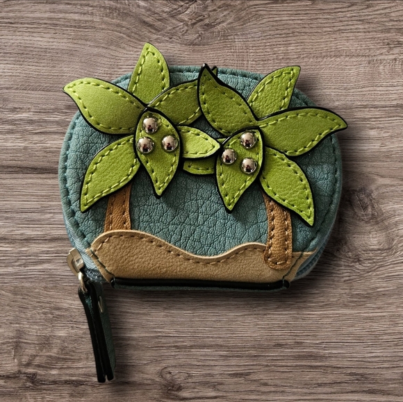 Violet Ray Tropical Mini Bag Coin Pursr with Palm Tree Design - Picture 1 of 6